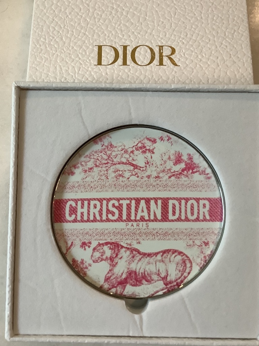 Christian Dior Pink and White “Toile de Jouy” Compact Mirror, Brand New